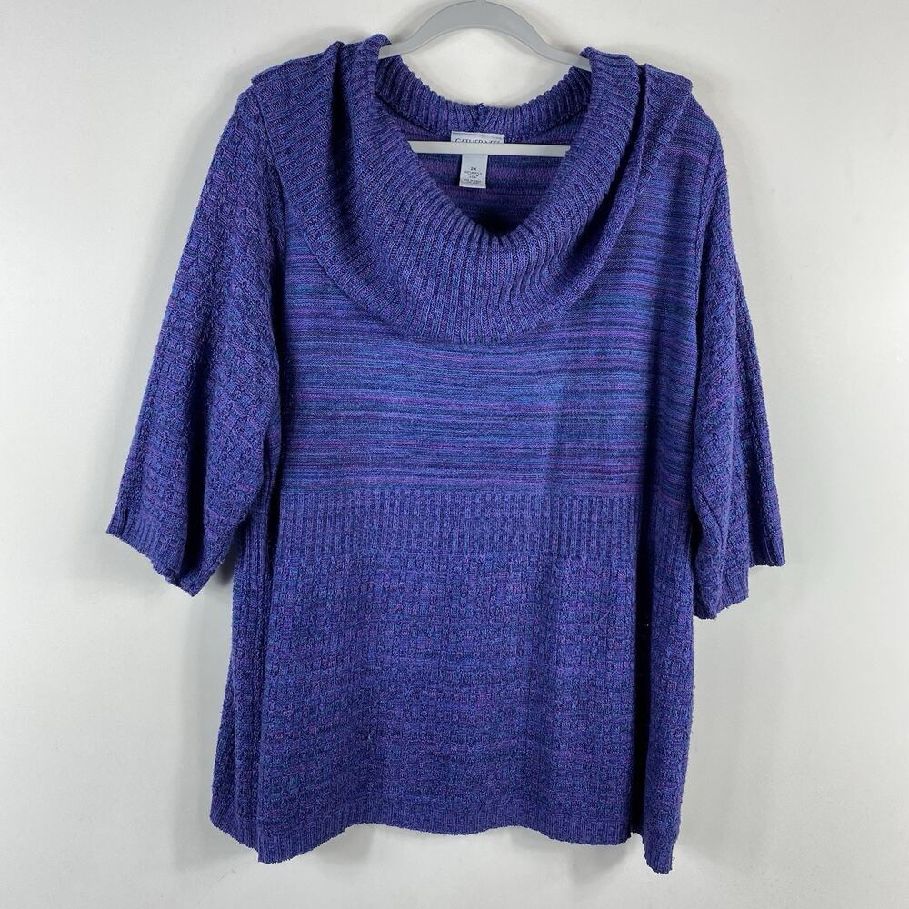 Catherines Sweater 2X Purple Space Dye Cowl Neck Pullover Made In USA